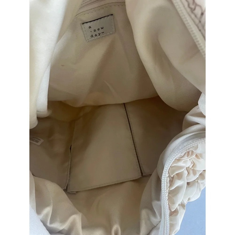 A New Day Popcorn Ruched Hobo Bag Cream‎ Slouchy Shoulder Bag